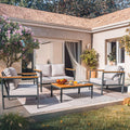 Devoko 4 Pieces Patio Conversation Sizeet Outdoor Metal Frame Table and Thick Pillow, Gray