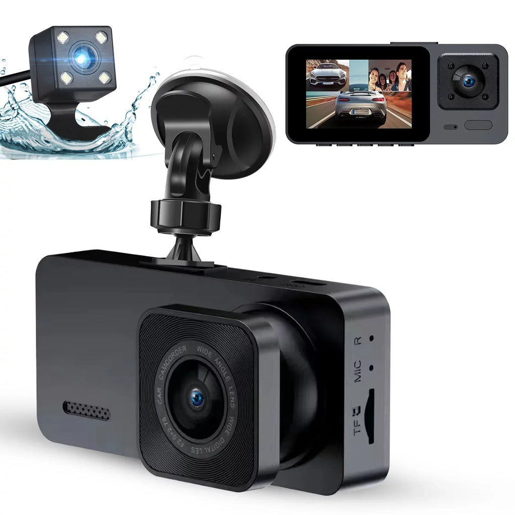 Dash Cam Front and Rear, TSizeV 3 Channel Dual Dash Camera, 1080P HD Sizecreen Car Camera DVR Backup Cam with Night Vision