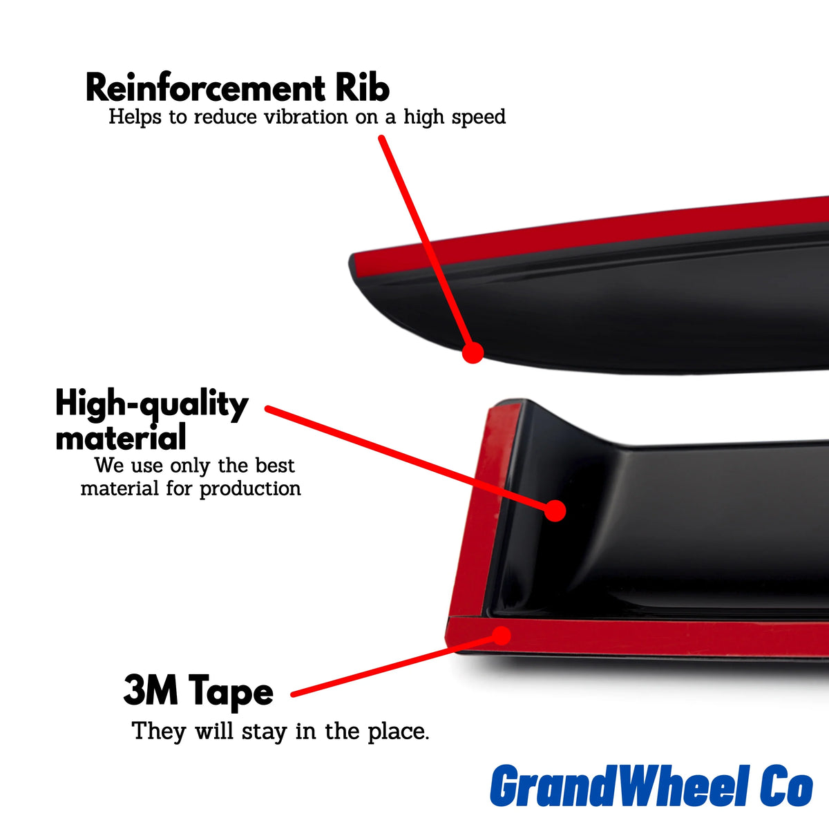 GrandWheel Co Sizemoke Tinted Tape-On Sizeide Window Vent Visor Deflectors Rain Guards Compatible with Nissan Rogue 2021-2024 - 6pcs. GW0299