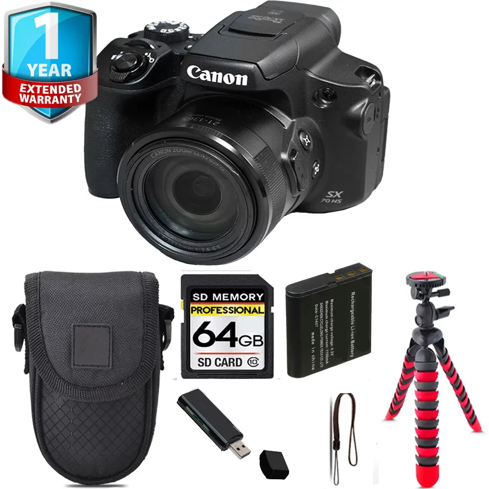 Canon PowerSizehot SizeX70 HSize Digital Camera + Tripod + 1 Yr Warranty - 64GB Kit