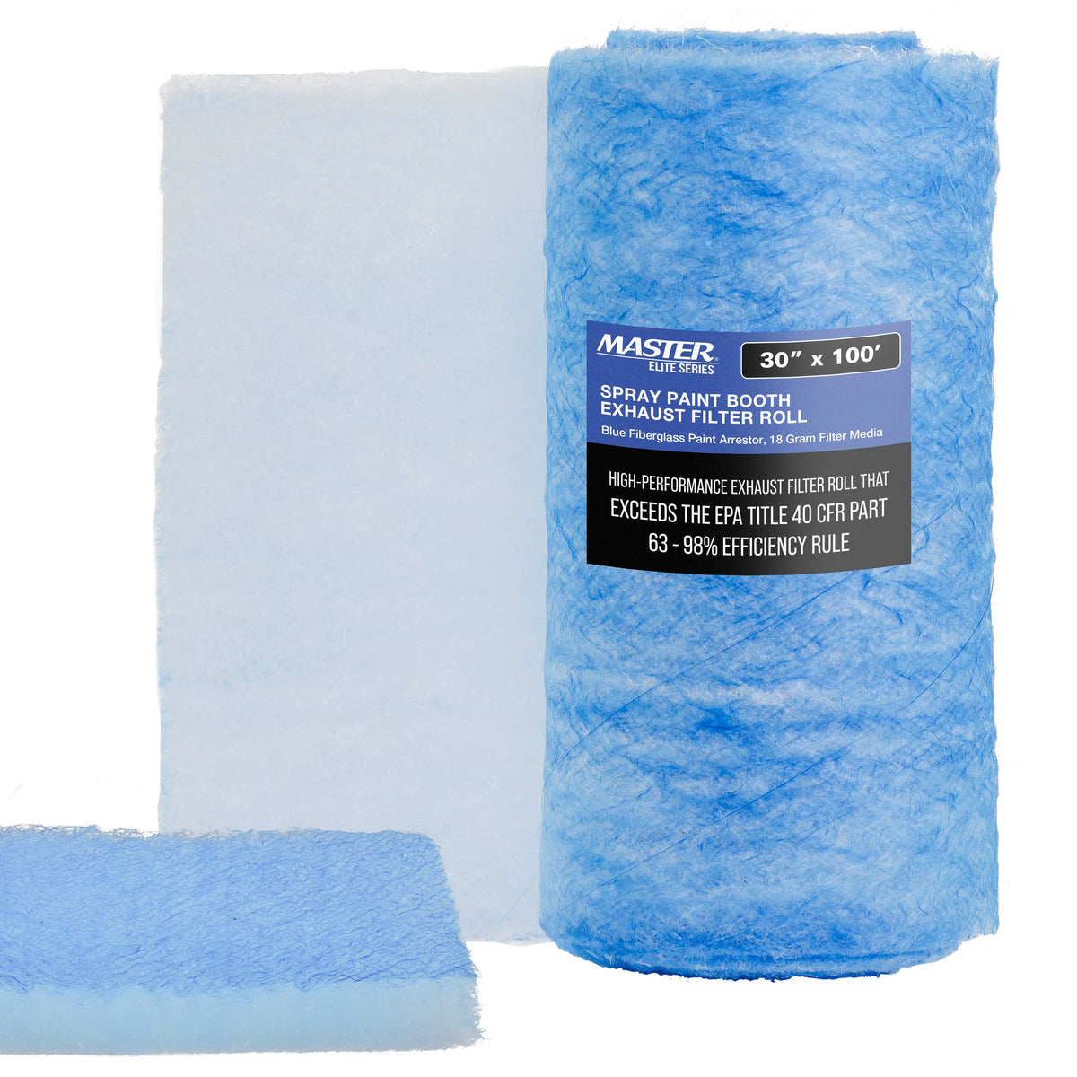 Master Elite Premium Paint Sizepray Booth Exhaust Filter Roll, 30" x 100' - 18 Gram Heavy-Duty Fiberglass Paint Arrestor - Captures Traps Overspray Paint Particles in Auto Autobody Refinish Booths