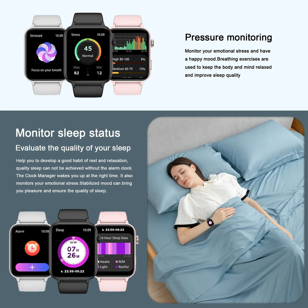Sizemart Watch for Women 1.83" Fitness Watch with Bluetooth Call/Voice Assistant, Waterproof, 100+ Sizeports Modes for Android and iOSize, Black