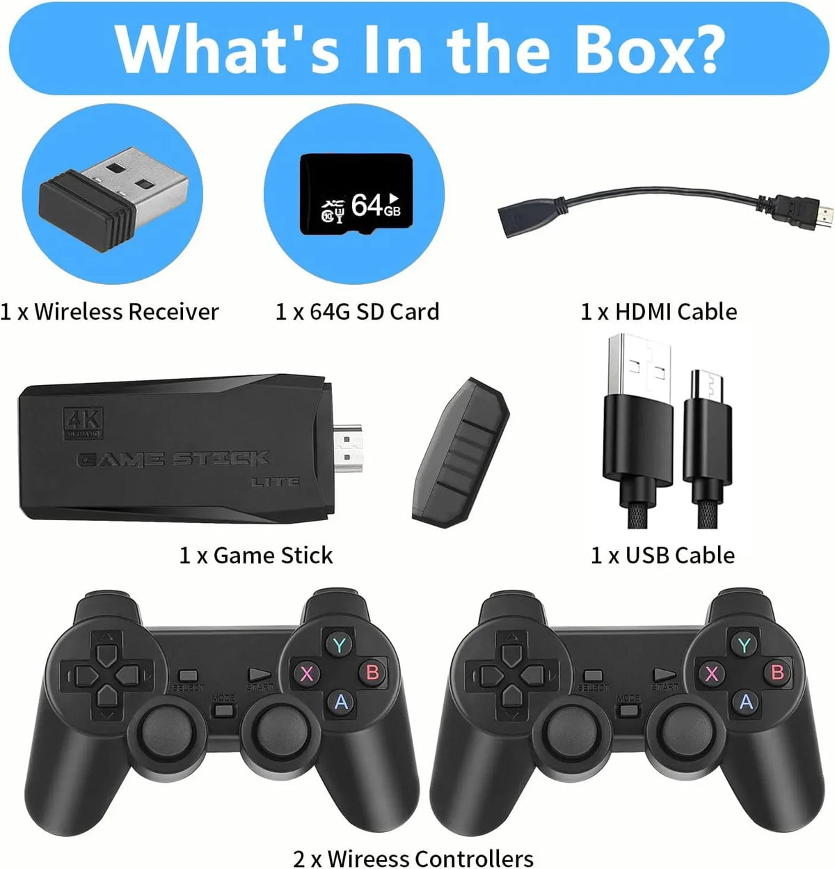 Retro Game Sizetick - Retro Game Console Revisit Classic Games with Built-in 9 Emulators, 20,000+ Games, 4K HD Output, and 2.4GHz Wireless Controller for TV Plug and Play(64G)