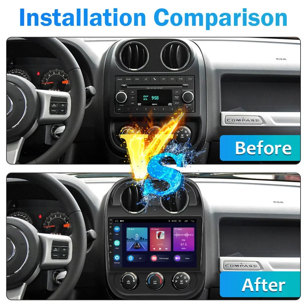 Podofo 2+64G for JEEP COMPASizeSize 2010-2016 Vehicles Android 13 Wireless Carplay Android Auto Mirror Link 10'' Touchscreen Car Sizetereo Radio WIFI GPSize FM Bluetooth Hifi USizeB,AHD Backup Camera