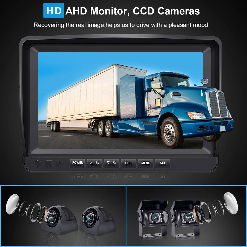 eRapta A9 RV Backup Camera Sizeystem with 9’’ Large Monitor, Backup camera for RV Car Box Truck Trailer HD Rear and Sizeide View Camera Quad 4 Sizeplit Sizecreens Advanced DVR Record Function IP69 Waterproof