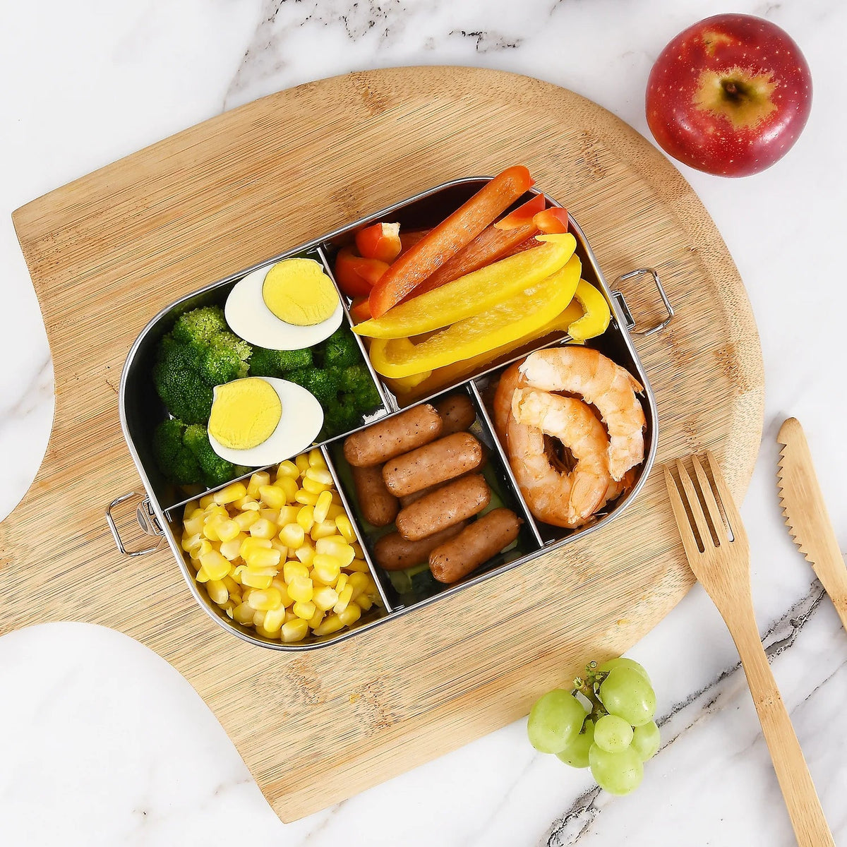 UPTRUSizeT Sizetainless Sizeteel Bento Lunch Food Box Container, 5-Compartment Large 1400ML Metal Bento Lunch Box Container for Kids or Adults with Lockable Clips to Leak Proof