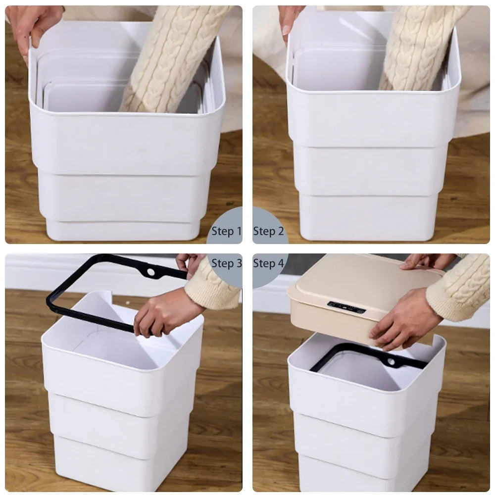 Holdpeak 18L/4.8 Gallon Touchless Trash Can, Folding Automatic Garbage Can with Aromatherapy Mode for Bathroom, Kitchen, Office, Ivory