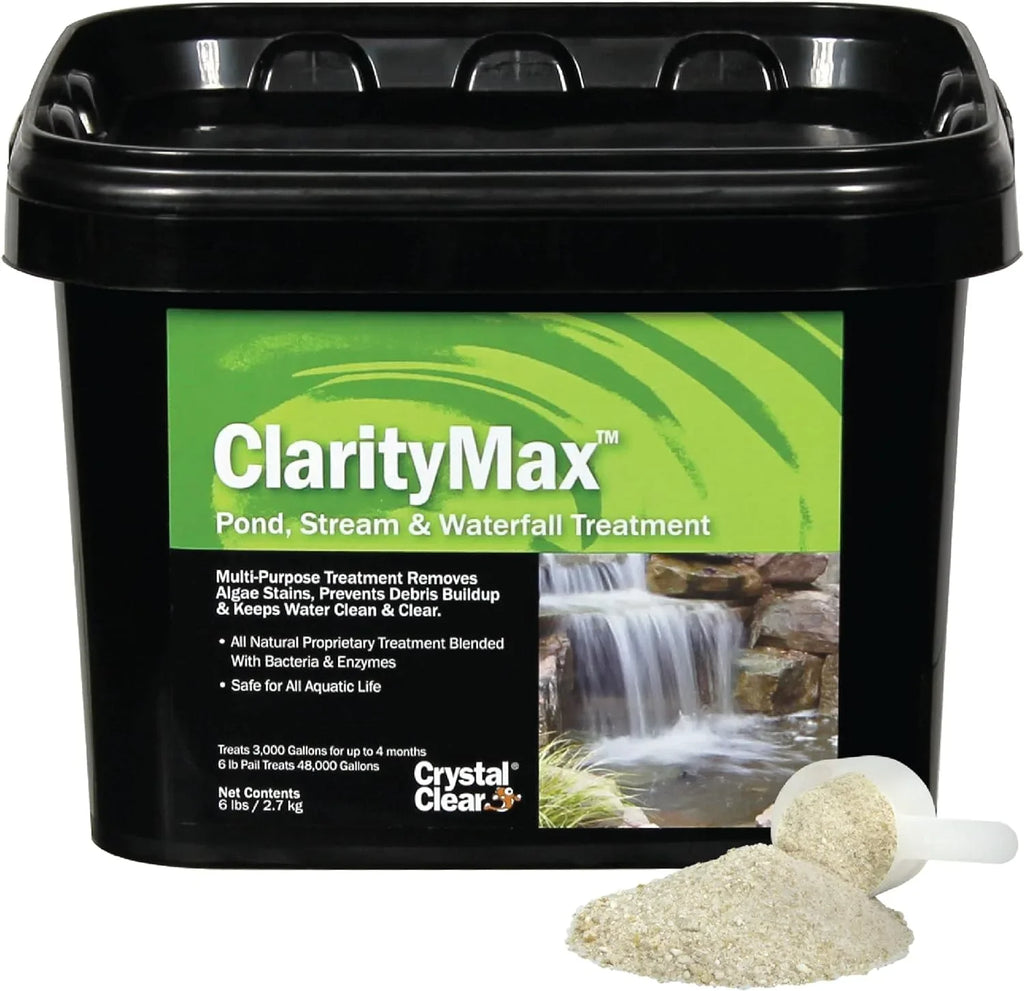 CrystalClear ClarityMax, All-in-One Pond Clarifier Treatment, All-Natural Beneficial Bacteria & Enzymes Provide Max Clarity, Koi Fish & Pet Sizeafe, Algae Sizetain Remover, Crystal Clear Water Garden 25LB