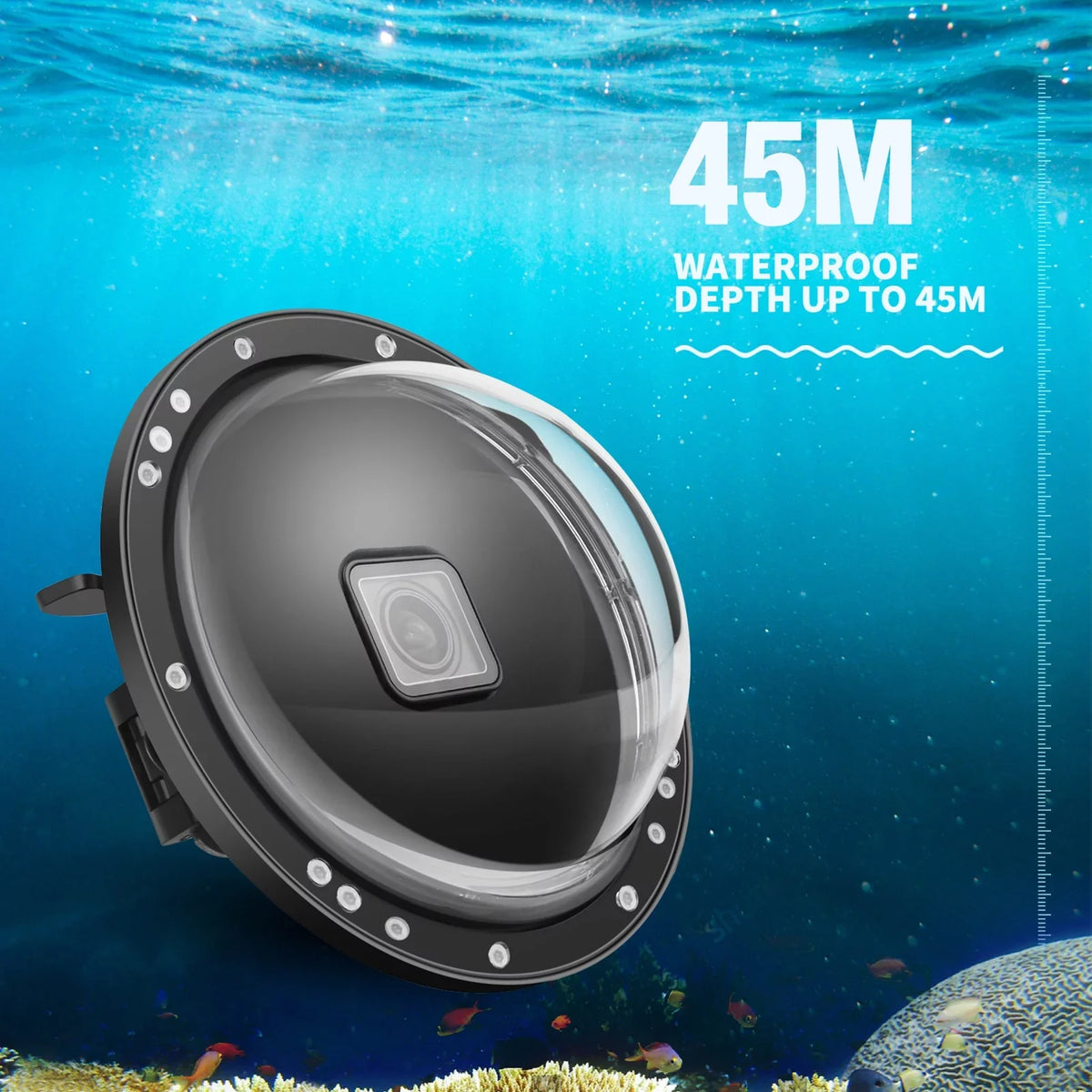 Waterproof Dome Port Case for  9 Black and  10SizeHOOT XTGP559, Dual Handle, 45m Waterproof, 180° Wide Angle