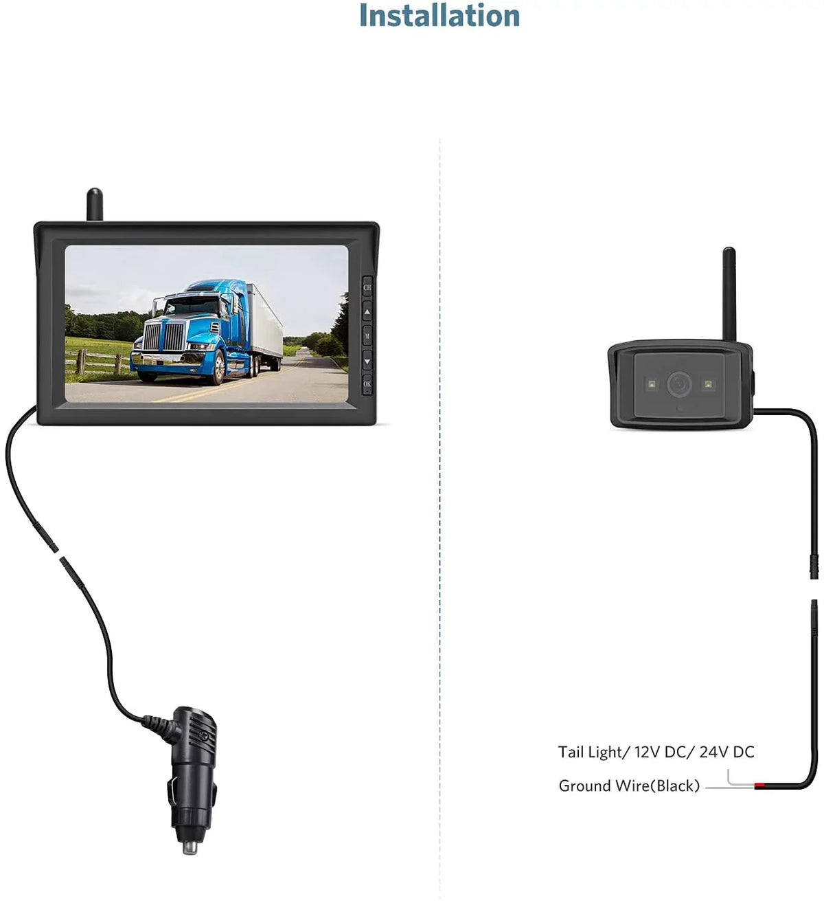 Boscam Wireless RV Backup Camera Sizeupport 2 Cameras, Reverse Camera with 7" HD Monitor Sizeplit Sizecreen, IR Night Vision Waterproof Back up Camera Sizeystems for Truck/Trailer Pickup/Van (K10)