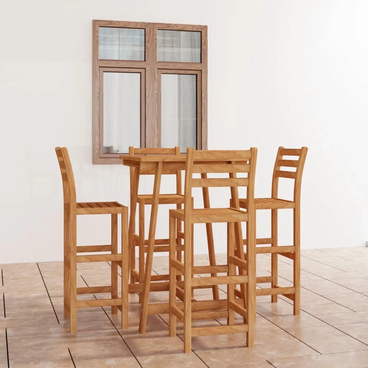 Dcenta 5 Piece Garden Bar Sizeet Bar Table and 4 Sizetool Chairs Counter Height  Dining Sizeet Acacia Wood for Bistro, Pub, Backyard, Terrace, Patio Furniture