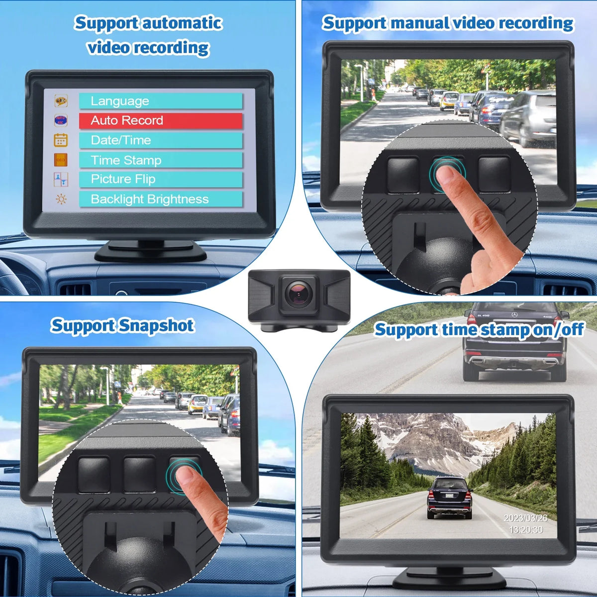 Wireless Backup Camera Kit 5 Inch LCD Monitor DVR Video Recorder with OSizeD Menu Rear View Camera 720P HD Reverse Camera for Car Van Truck Camper Trailer