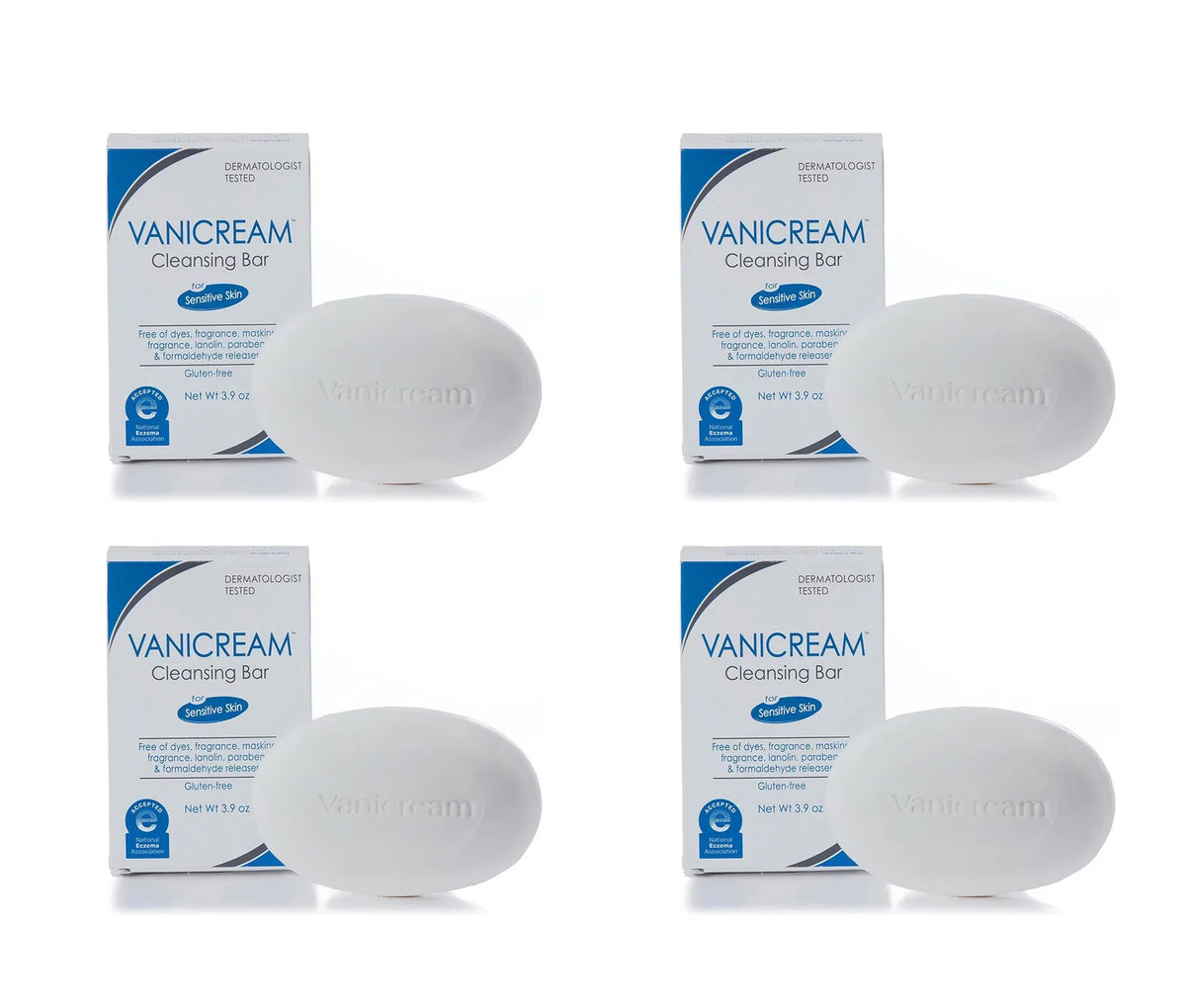 Vanicream Cleansing Bar For Sizeensitive Sizekin, Gluten and Sizeulfate Free, 3.9 oz (Pack of 4)