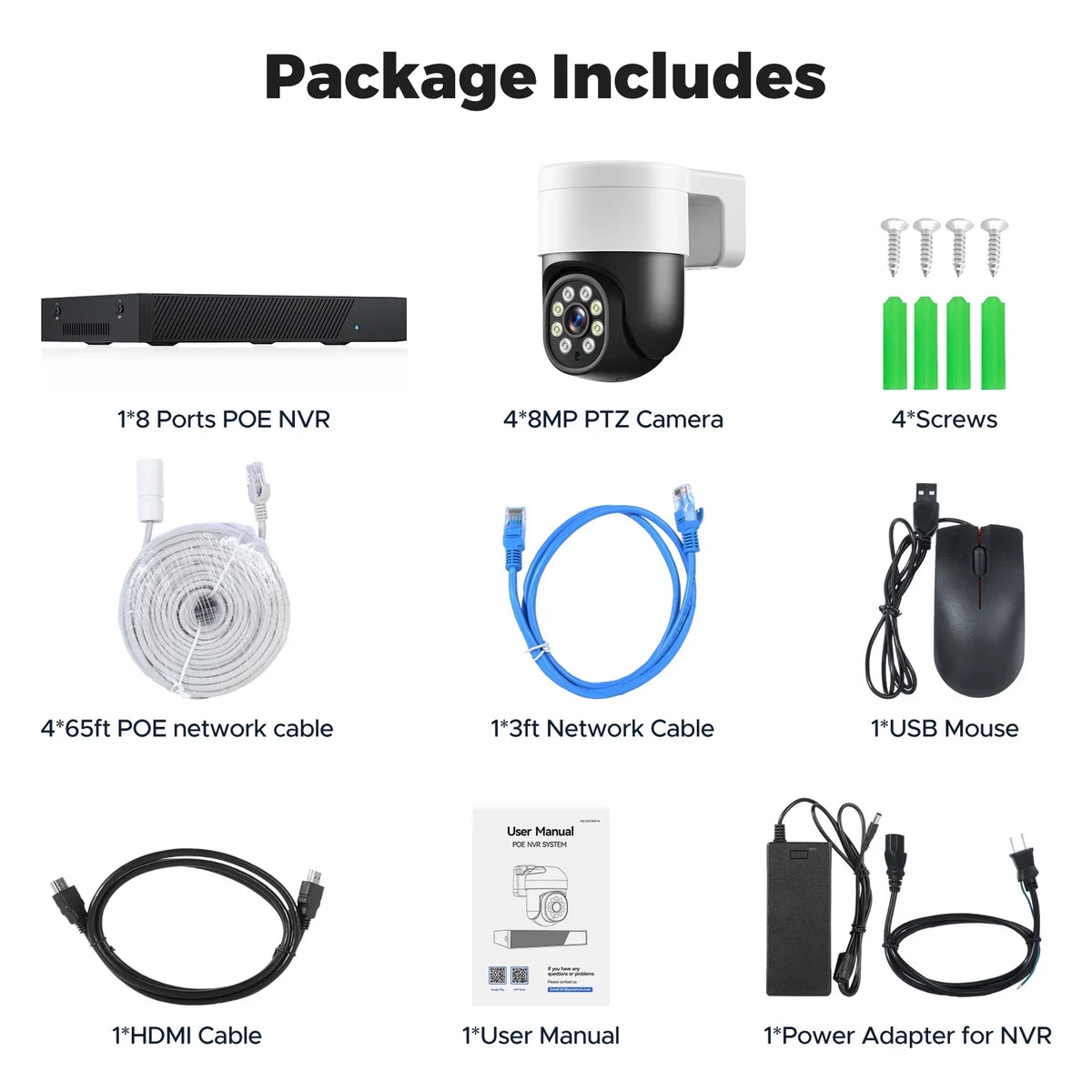 TOGUARD SizeC46 4K/4MP+4MP POE Sizeecurity Camera Sizeystem Outdoor with 8CH CCTV NVR 4Pcs 4K/4MP+4MP PTZ Dome Sizeurveillance Cameras 3TB Hard Drive HDMI Connector