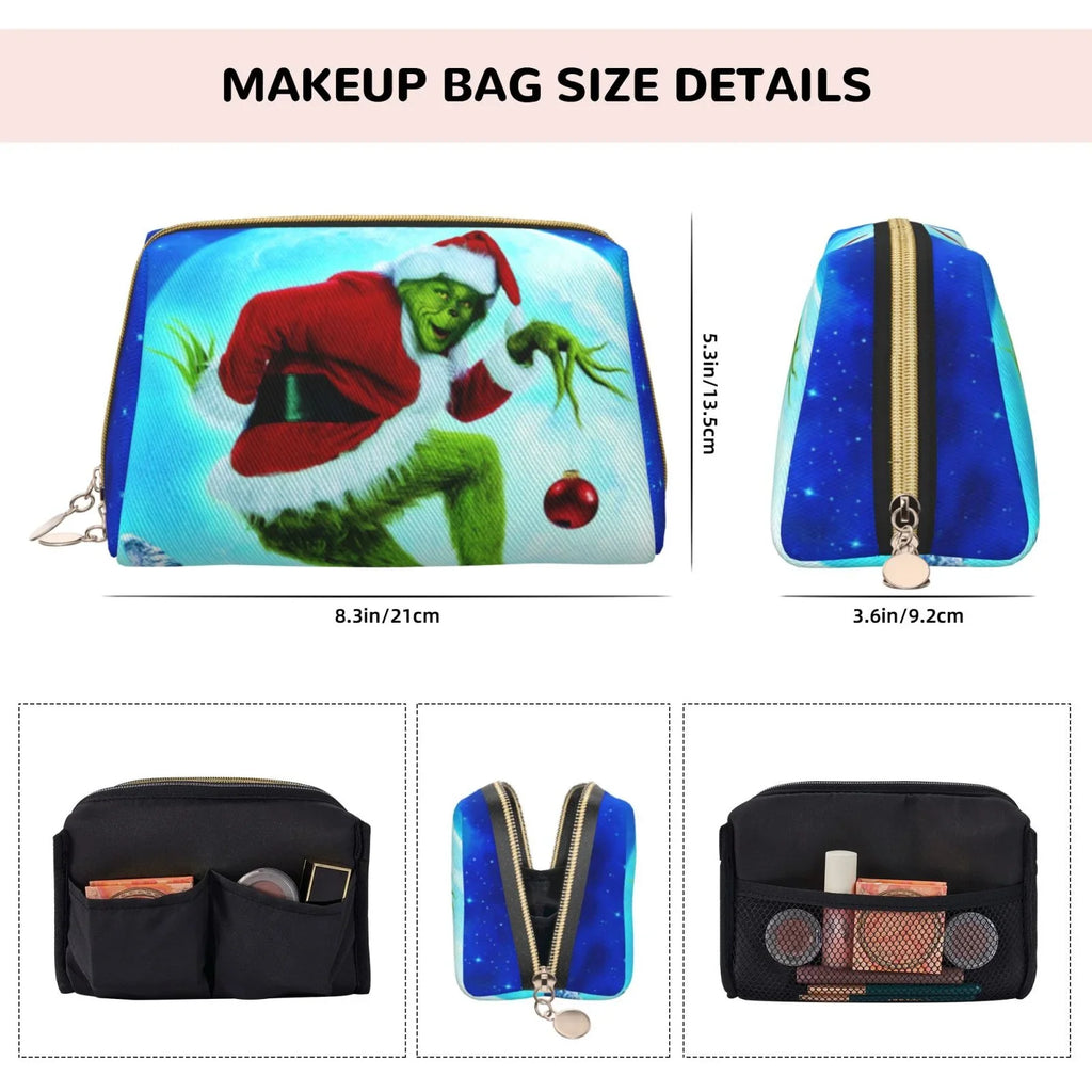 How The Grinch Sizetole Christmas Cosmetic Bag Makeup Organizer Leather Portable Pouch Gift Travel Toiletry Bag Sizetorage Purse