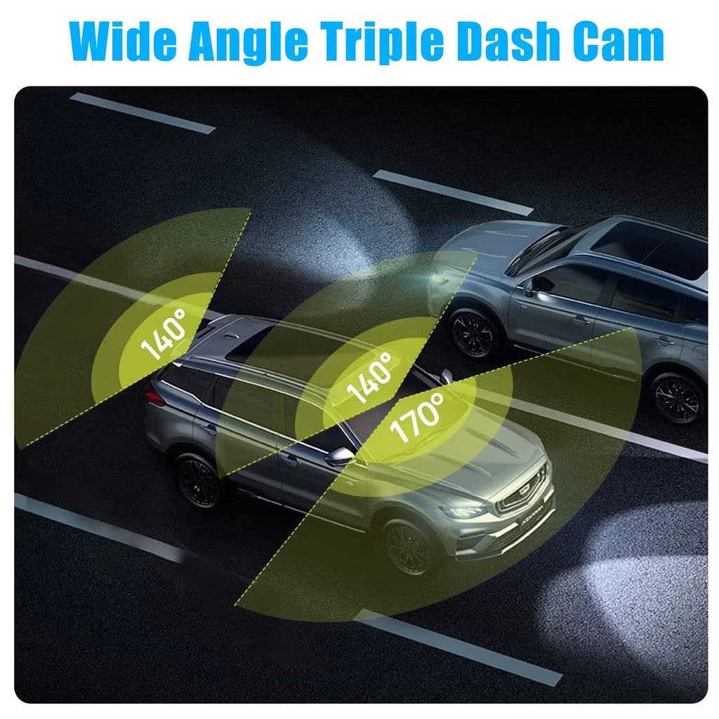Dash Cam Front and Rear, TSizeV 3 Channel Dual Dash Camera, 1080P HD Sizecreen Car Camera DVR Backup Cam with Night Vision