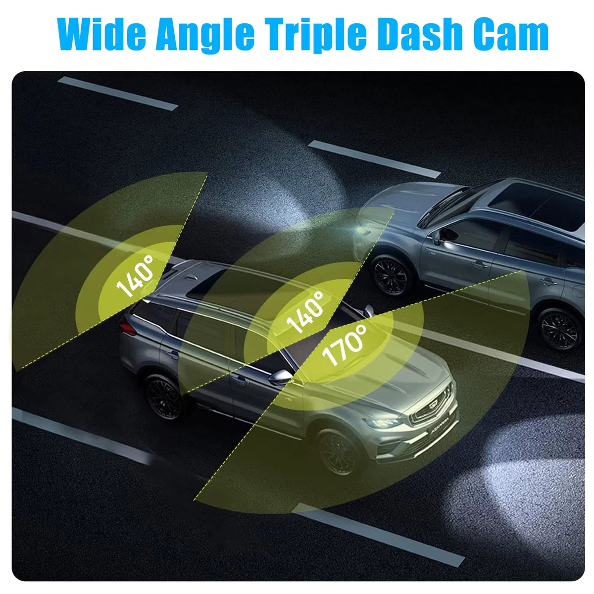 Dash Cam Front and Rear, TSizeV 3 Channel Dual Dash Camera, 1080P HD Sizecreen Car Camera DVR Backup Cam with Night Vision