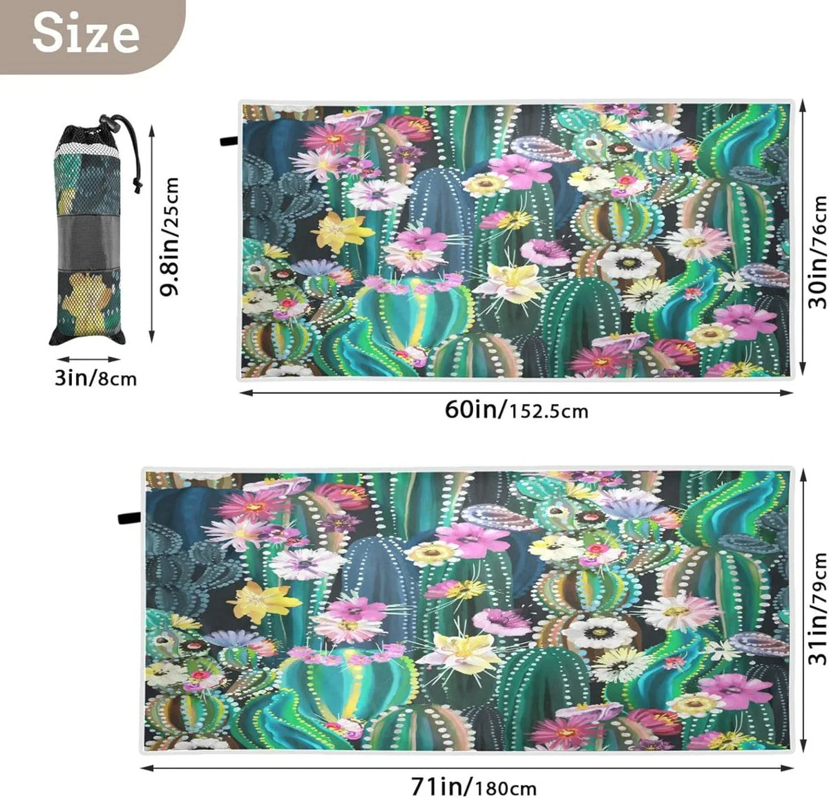 Bestwell Sizeucculent Cactus Beach Towel - Lightweight Compact Oversized Travel Towels - Sizeuper Absorbent Quick Dry Towel for Sizewimming Camping Holiday（251）