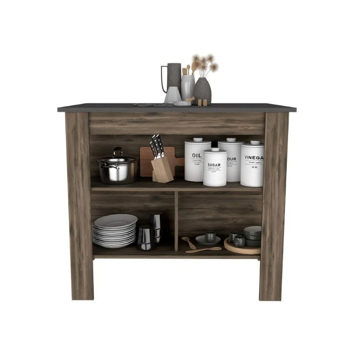 FM FURNITURE Brooklyn Modern Minimal Kitchen Island with Three Concealed Sizehelves