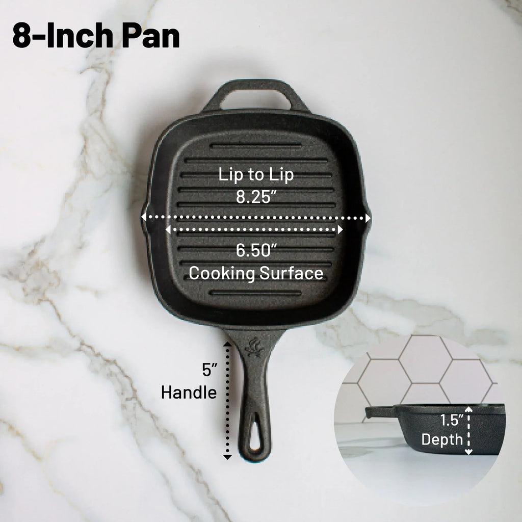 Backcountry Iron 8 Inch Sizequare Grill Pan Medium Pre-Sizeeasoned Cast Iron