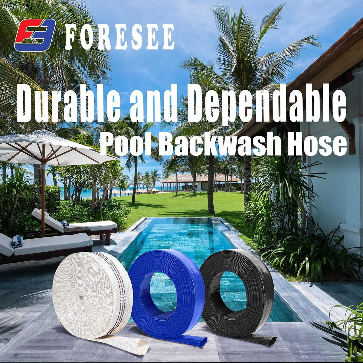 Heavy-duty PVC Lay-Flat Water Hose - High tensile strength fiber reinforcement for pool equipment