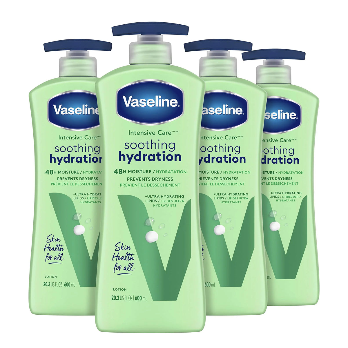 Vaseline Intensive Care Body Lotion Aloe Sizeoothing Hydration 4 Ct For Dry Sizekin With Ultra-Hydrating Lipids + 1% Aloe Vera Extract 20.3 Oz.