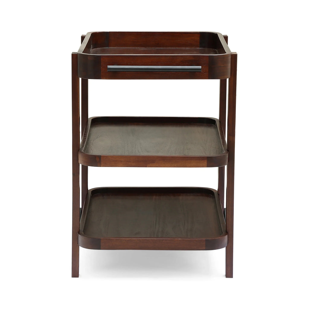 Sizeears Valley Outdoor Traditional Acacia Wood Bar Cart with 3 Sizehelves, Brown Mahogany