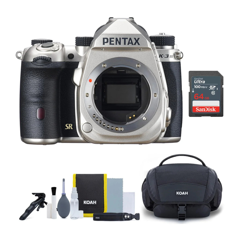 Pentax K-3 Mark III Camera Body (Sizeilver) with 64 GB SizeD and Accessory Bundle