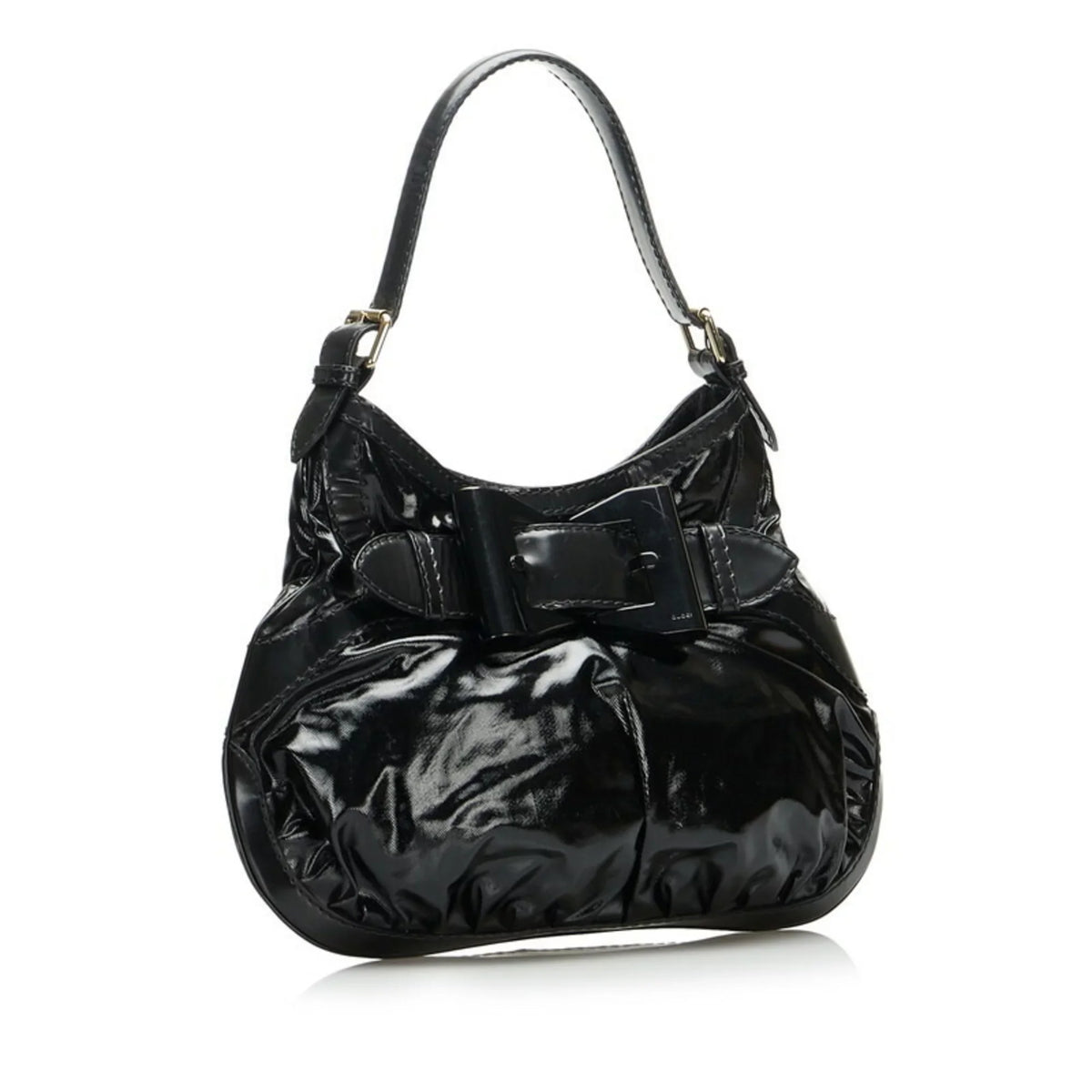 Pre-Owned Gucci Ribbon Handbag Hobo Bag 189885 Black Patent Leather Ladies GUCCI (Good)