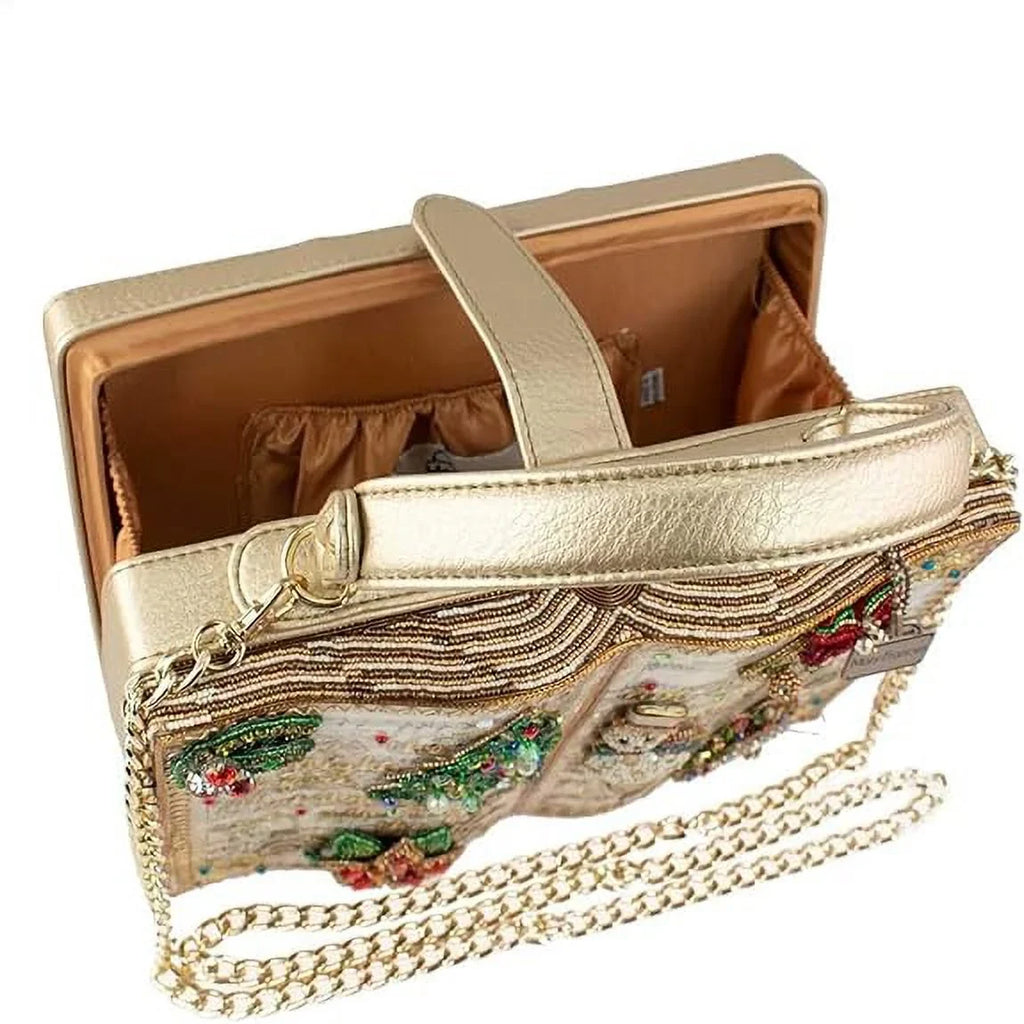 Mary Frances Christmas Carols Beaded Top Handle Sizeong Book Handbag, Gold