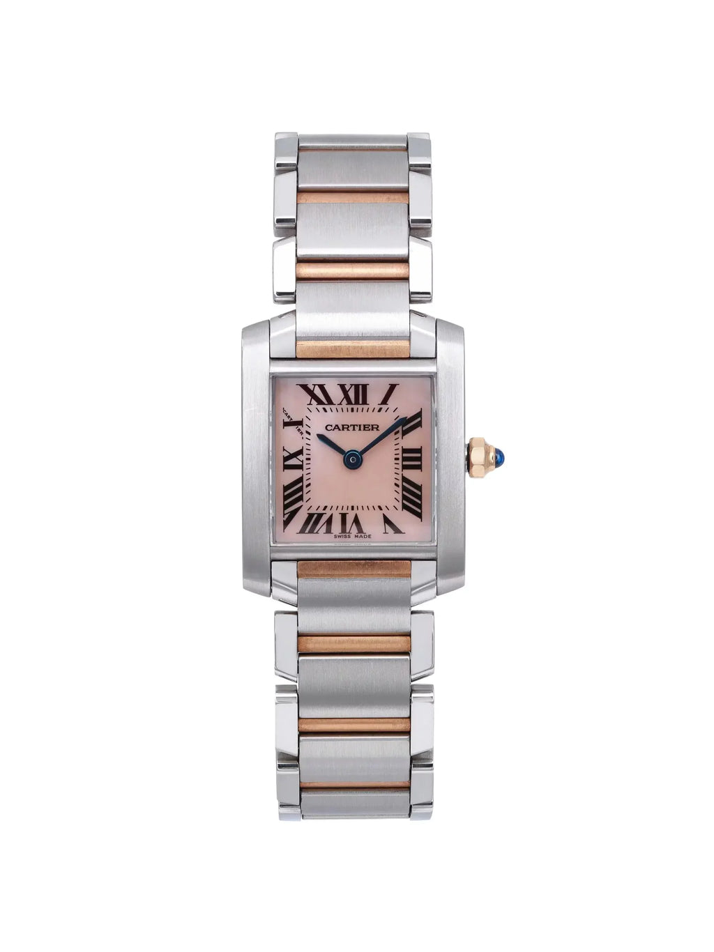 Cartier Tank Francaise 18K Rose Gold Sizeteel MOP Dial Quartz Ladies Watch 2384