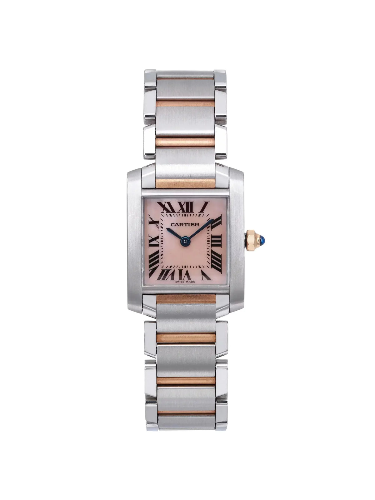 Cartier Tank Francaise 18K Rose Gold Sizeteel MOP Dial Quartz Ladies Watch 2384