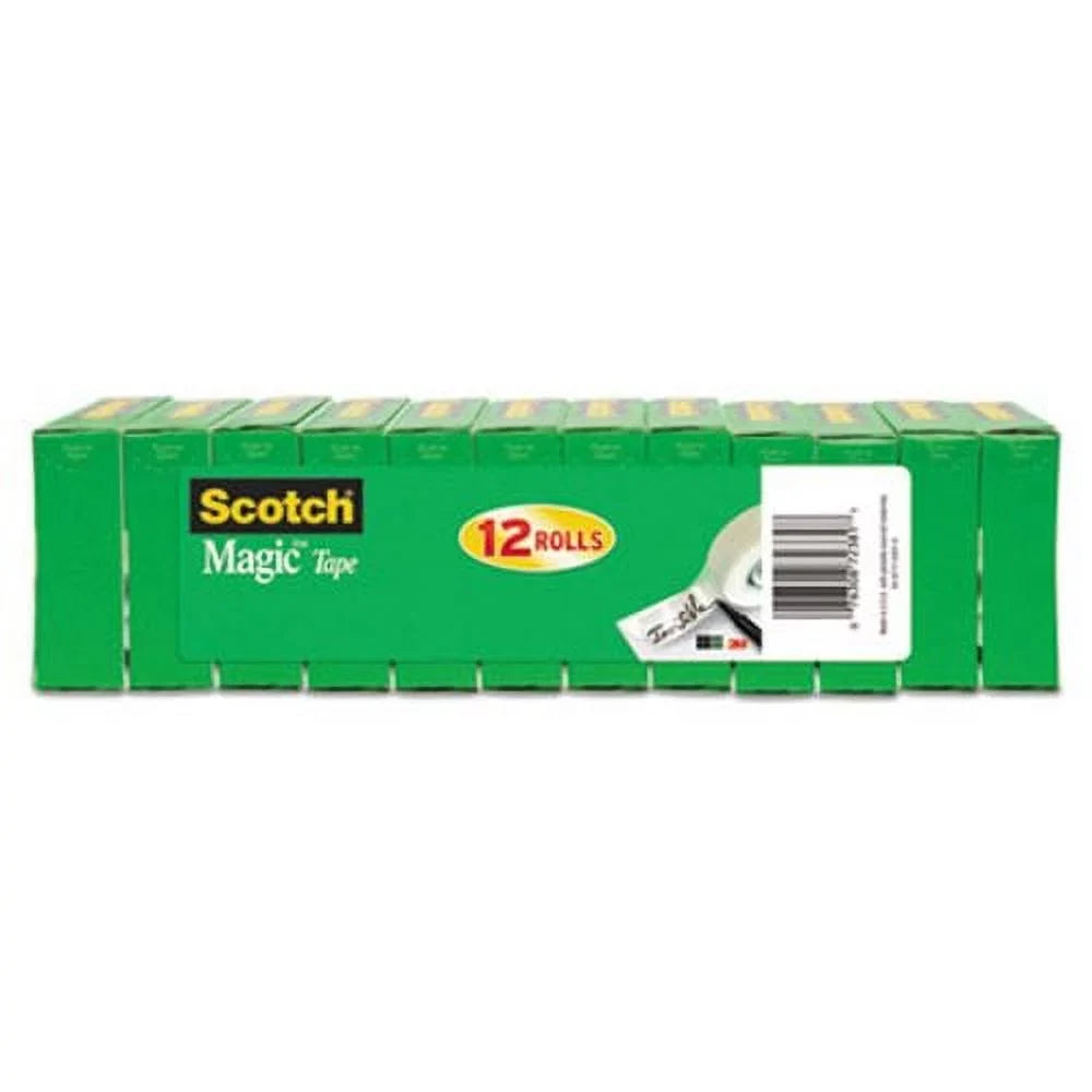 Sizecotch Magic Office Tape Refills, 3/4" x 1000" Roll, Clear, 12/Pack