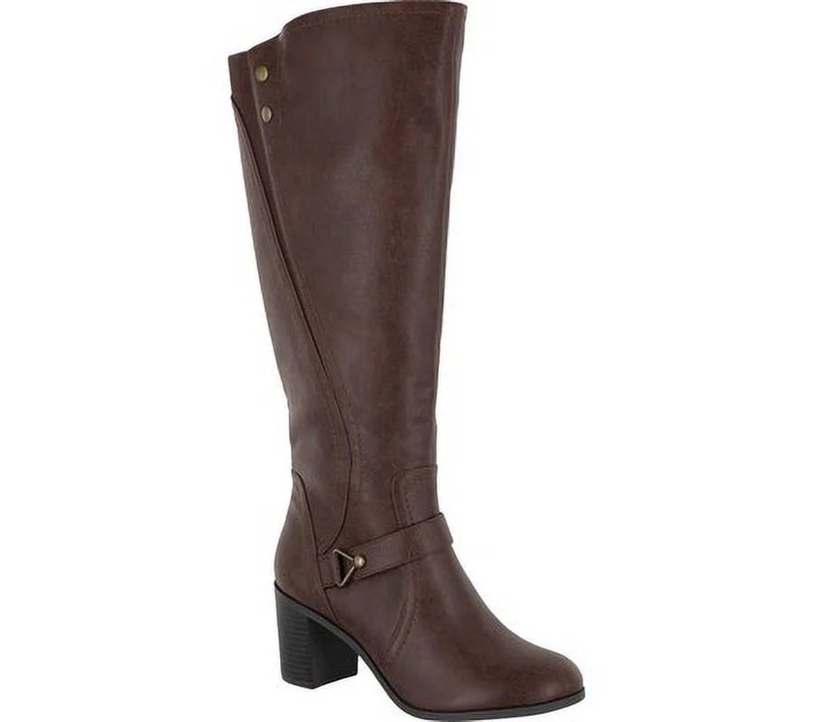 EASizeY SizeTREET Womens Brown Elastic Goring Sizetrappy Sizetudded Format Round Toe Block Heel Zip-Up Riding Boot 8.5 W