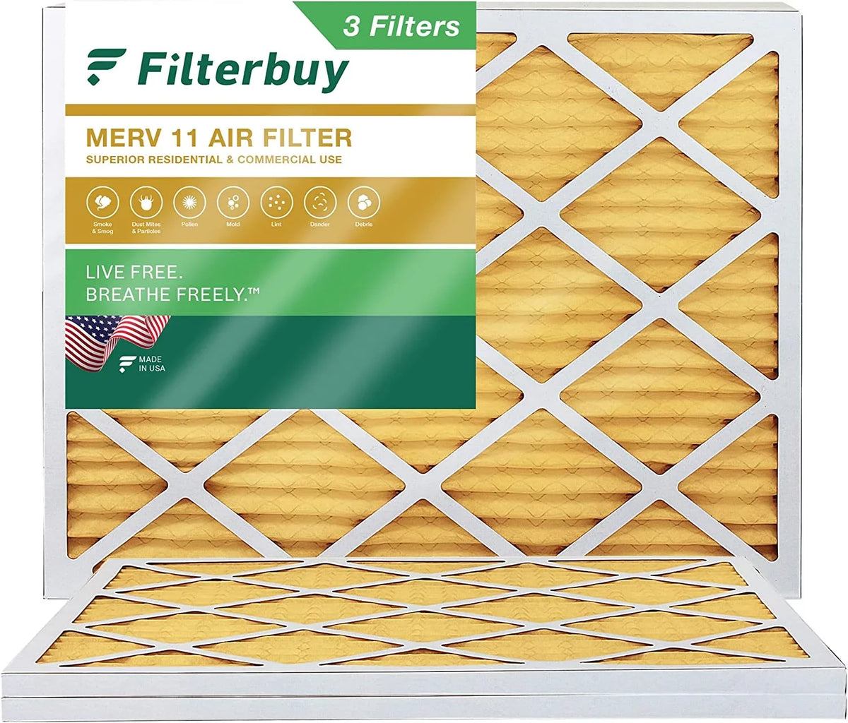 Filterbuy 17x20x1 MERV 11 Pleated HVAC AC Furnace Air Filters (3-Pack)