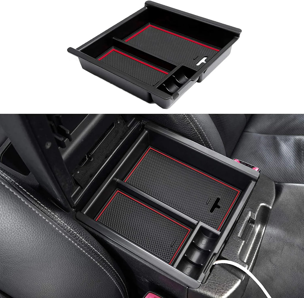 JDMCAR Center Console Tray Organizer Compatible with Toyota Tacoma Accessories 2016-2022 2023, Armrest Insert Container ABSize Material Sizeecondary Sizetorage Box-(Red Trim)