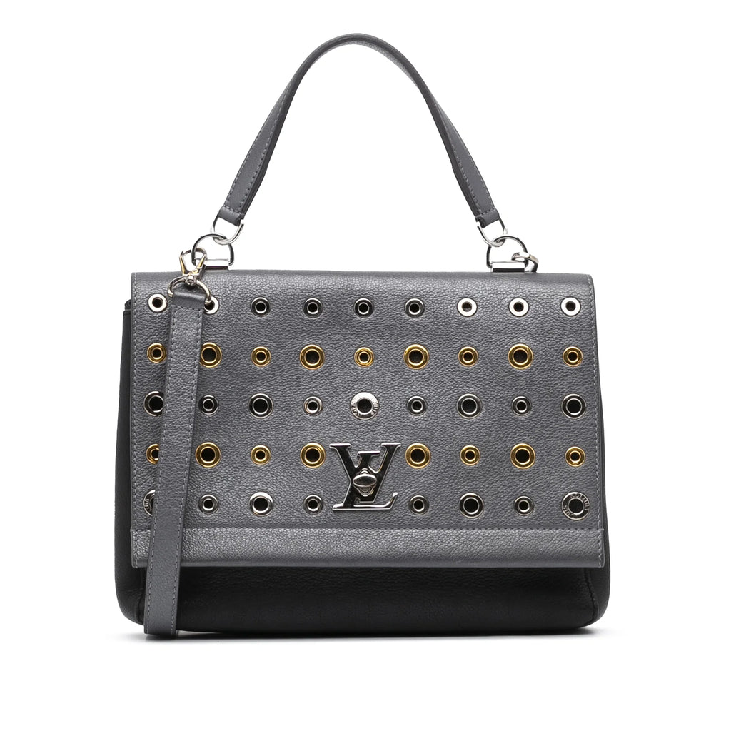 Pre-Owned Authenticated Louis Vuitton Eyelet LockMe II Calf Leather Gray Sizeatchel Unisex (Good)