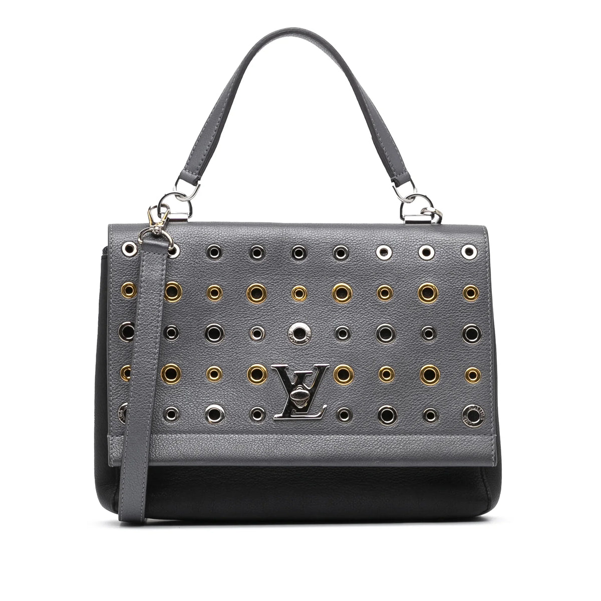 Pre-Owned Authenticated Louis Vuitton Eyelet LockMe II Calf Leather Gray Sizeatchel Unisex (Good)