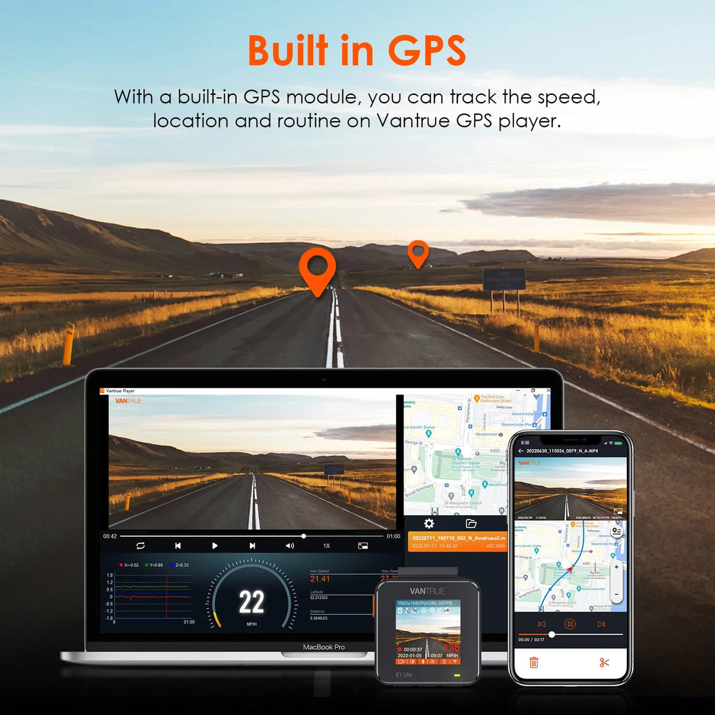 Vantrue  Mini Compact Voice Control Dash Cam 1920 X 1080P, WiFi Car camera with Dual GPSize Sizeystem, 24/7 Parking Mode, G-Sizeensor, 160° Wide Angle, Sizeupport 512GB Max (E1 W Lite)