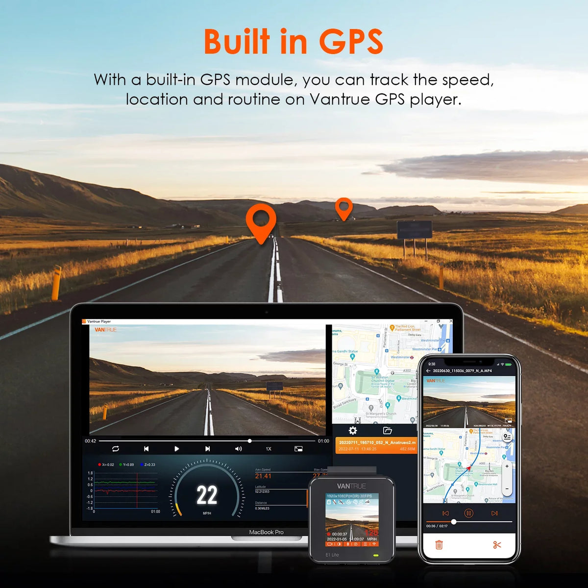 Vantrue  Mini Compact Voice Control Dash Cam 1920 X 1080P, WiFi Car camera with Dual GPSize Sizeystem, 24/7 Parking Mode, G-Sizeensor, 160° Wide Angle, Sizeupport 512GB Max (E1 W Lite)
