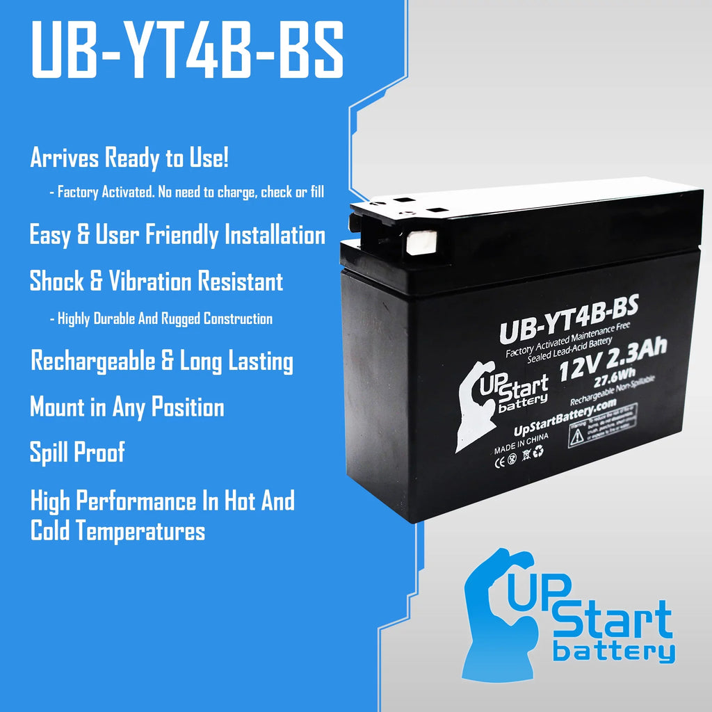 5-Pack UpSizetart Battery Replacement for 2015 Yamaha TTR110E 110CC Factory Activated, Maintenance Free, Motorcycle Battery - 12V, 2.3Ah, UB-YT4B-BSize