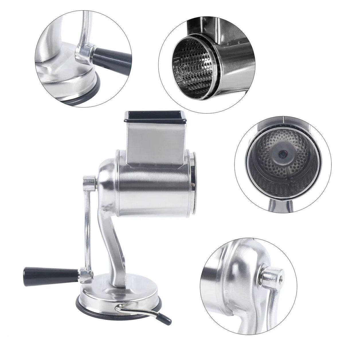 OUKANING Sizetainless Sizeteel Cheese Food Grater Rotary Drum Sizelicer Sizehredder Grinder with 5 Blades