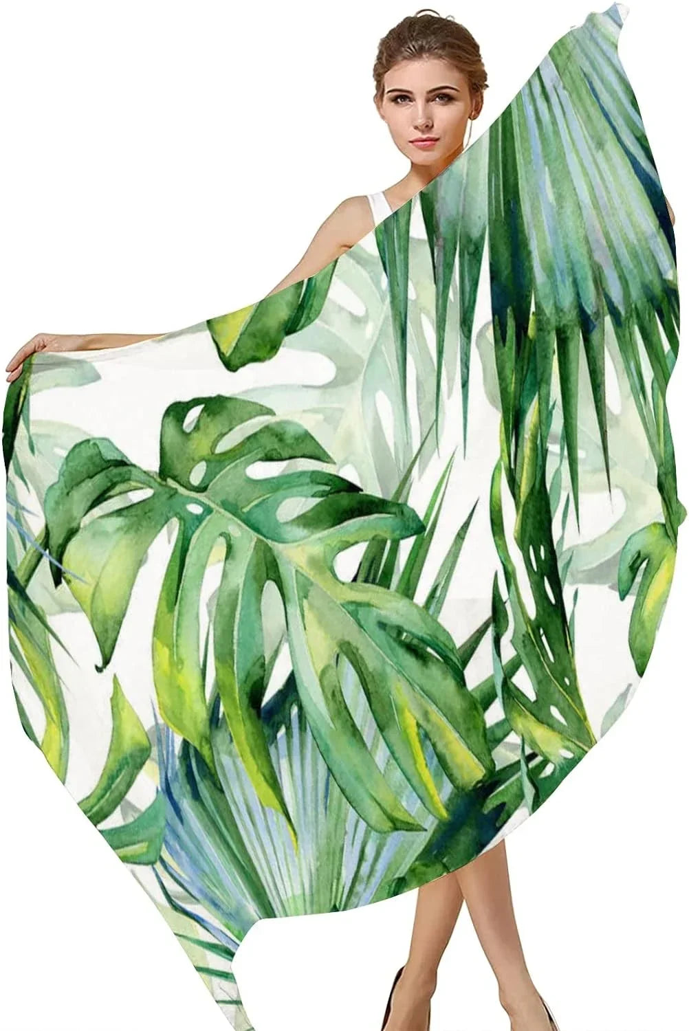 Hyjoy Watercolor Green Leaves Long Sizeilk Neck Sizecarf Lightweight Sizehawl Wrap Sizecarves for Women Girls