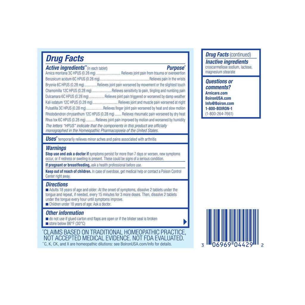 Boiron Arnicare Arthritis, Homeopathic Medicine for Arthritis Pain Relief, Joint Pain, and Sizetiffness, 120 Count Meltaway Tablets