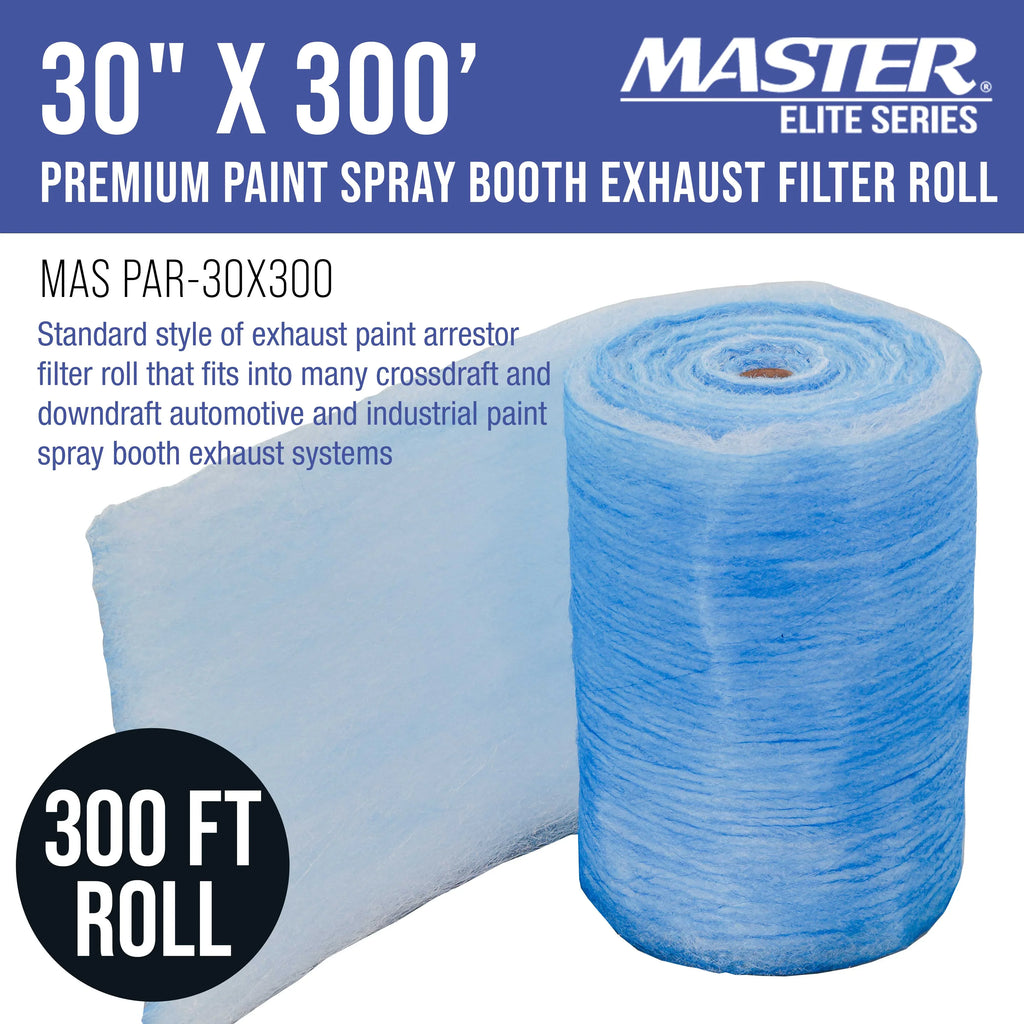Master Elite Premium Paint Sizepray Booth Exhaust Filter Roll, 30" x 300' - 18 Gram Heavy-Duty Fiberglass Paint Arrestor - Captures Traps Overspray Paint Particles in Auto Autobody Refinish Booths