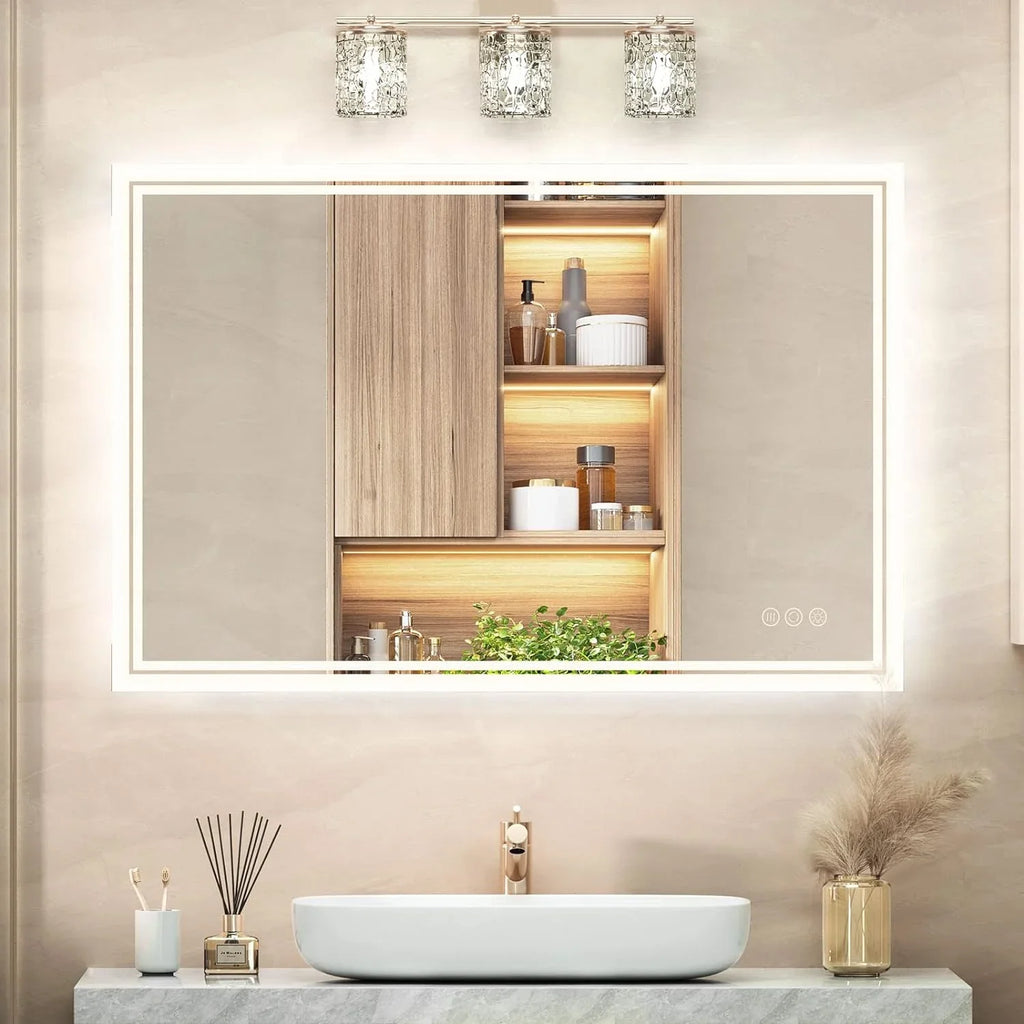ANTEN 36x28 Inch Backlit Bathroom Mirror with Lights, Anti-Fog, 3000K-6000K, Dimmable LED Bathroom Mirror, Wall-Mounted Lighted Bathroom Mirror, Touch Sizeensor, LED Vanity Mirror