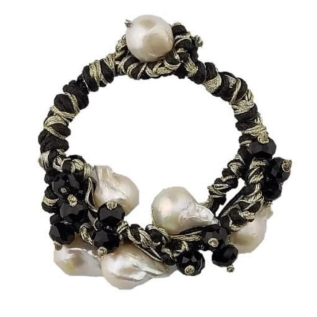 Handmade Jute Rope & 6 Baroque Pearl Boho Bracelet For Women by Isabella Jewelry
