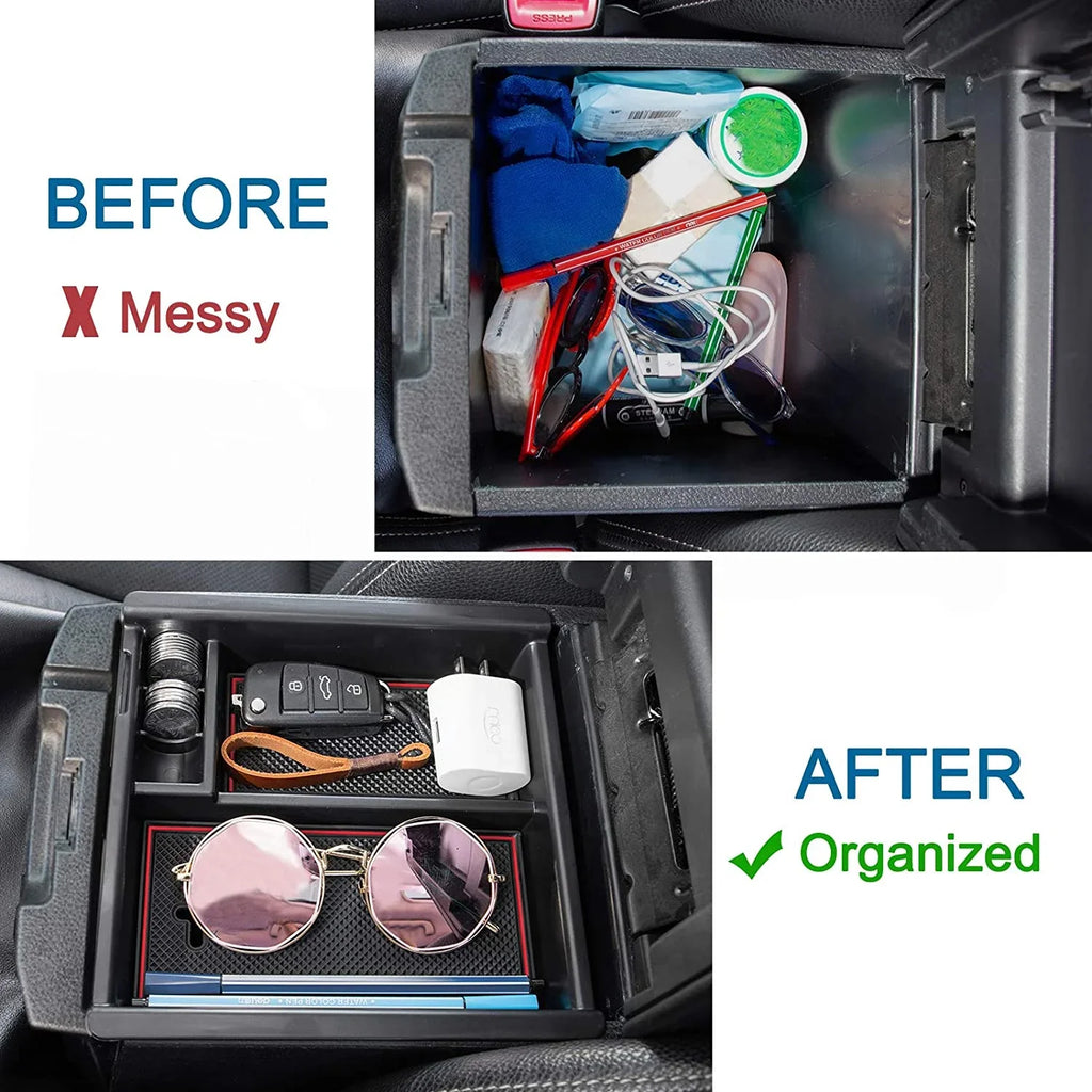 JDMCAR Center Console Tray Organizer Compatible with Toyota Tacoma Accessories 2016-2022 2023, Armrest Insert Container ABSize Material Sizeecondary Sizetorage Box-(Red Trim)