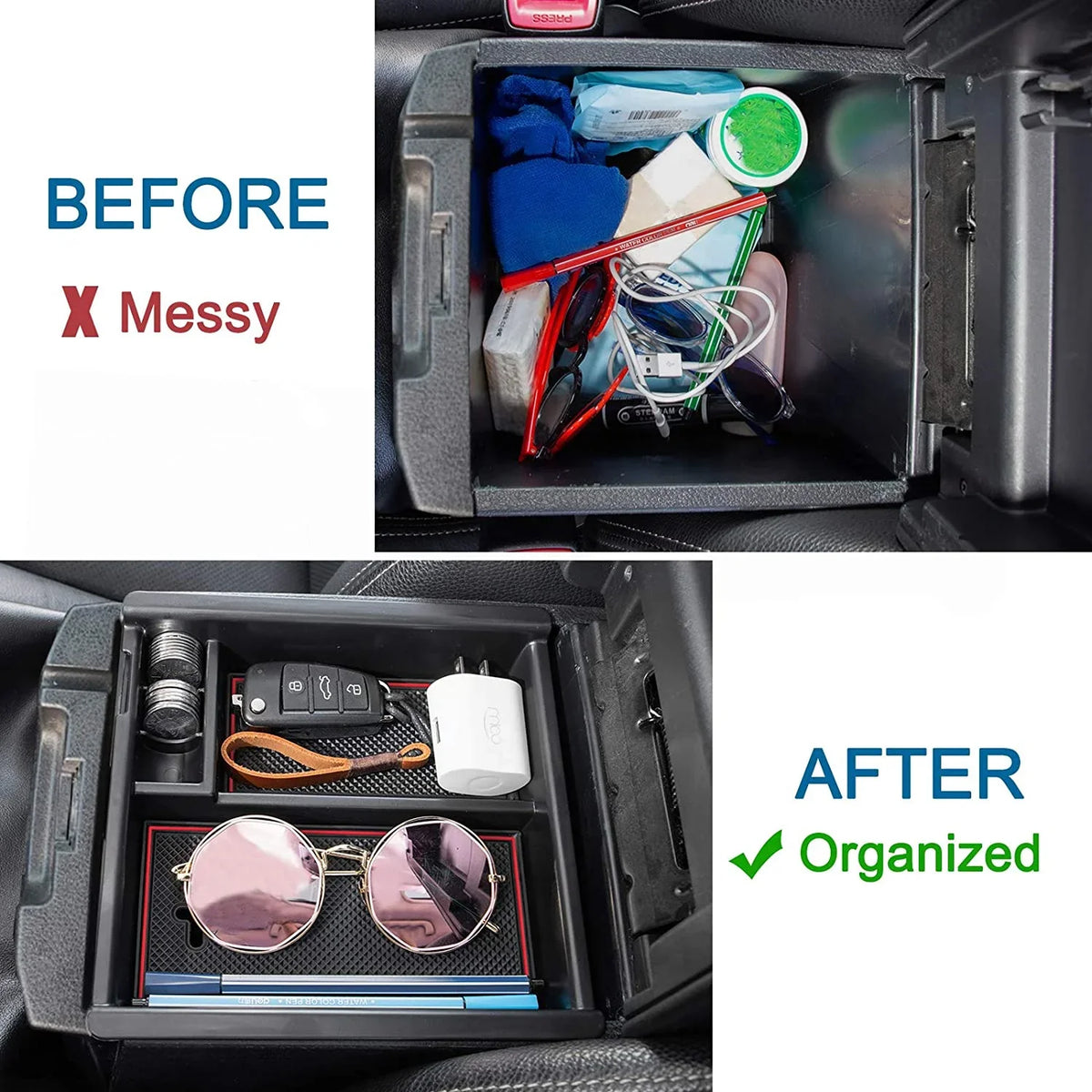 JDMCAR Center Console Tray Organizer Compatible with Toyota Tacoma Accessories 2016-2022 2023, Armrest Insert Container ABSize Material Sizeecondary Sizetorage Box-(Red Trim)