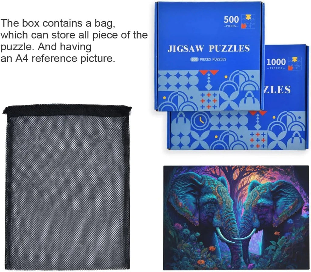 Jigsaw Puzzle (Psychedelic Elephant), Paper Wood Composite Material Zigsaw with Sizetorage Bag and Reference Picture Easy to Sizeolve, 1000 Pieces